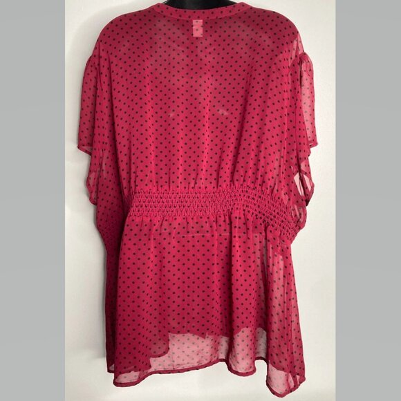 Torrid Womens Blouse Top Size 4 Sheer Ruffles Red Polka Dot Short Sleeve Career - Picture 5 of 8